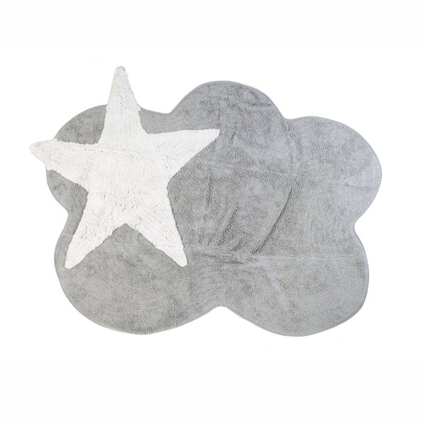 Teppich Waschbar Grau In Wolkenform Mit Stern In Weiss  X Cm - Aratextil Mimosa Gris