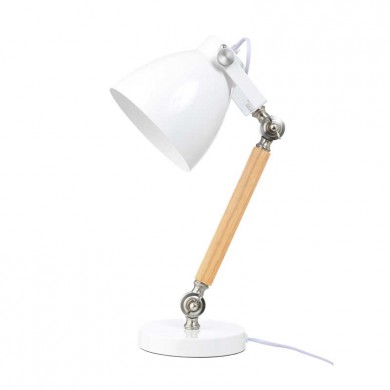 LIFETIME Schreibtischlampe weiß mit Holzdetail 