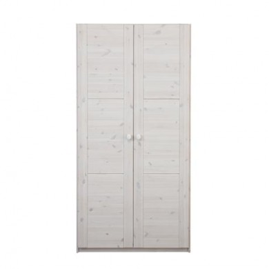 LIFETIME 2-türiger Kleiderschrank in white wash mit Ledergriffen - 100x203cm - AUSSTELLUNGSSTÜCK