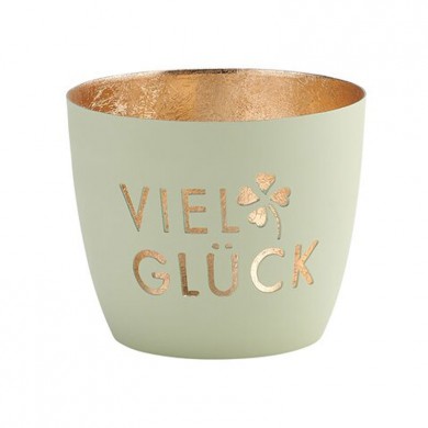 Giftcompany Windlicht 'VIEL GLÜCK' in pastelgrün/gold