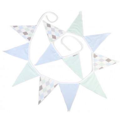 Kids Concept Wimpelkette aus Baumwolle in mint-hellblau-mit-Rautenmuster ca 290cm