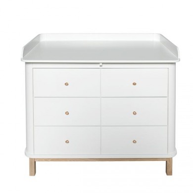 Oliver Furniture Wood Wickelkommode 6 Schubladen mit Wickelplatte groß in weiß/Eiche