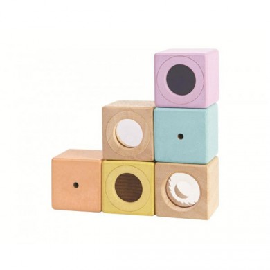 Plantoys Baby- und Kinderspielzeug Sinnesblöcke aus Naturholz in pastell