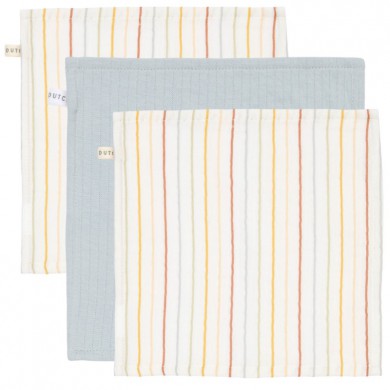 Little Dutch 3er-Set Facecloths "Vintage Sunny Stripes"/"Pure Soft Blue" in 26x26cm