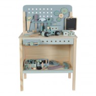 Little Dutch Spielwerkbank aus Holz mit Werkzeuggürtel und Zubehör (48 Teile) blau / mint