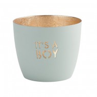 Giftcompany Windlicht 'IT'S A BOY' in pastellblau/gold