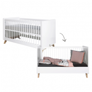 Bopita Babybett Lynn in weiß/natur 70x140cm umbaubar