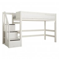 LIFETIME mittleres Hochbett Höhe 152cm mit Treppe in 90x200cm in WHITE WASH