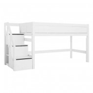 LIFETIME halbhohes Bett mit Treppe, Höhe 128cm in 90x200cm in WEISS