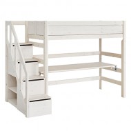 LIFETIME Hochbett mit Treppe, Höhe 177cm in 90x200cm in WHITE WASH