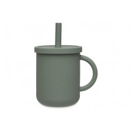Jollein Becher mit Strohhalm Silikon in ash green