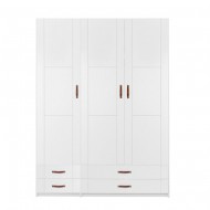 LIFETIME Kleiderschrank mit 3 Türen und 4 Schubladen in weiß - 150x203cm - Griffe wählbar