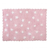 Teppich waschbar rosa mit kleinen, weißen Sternen 120x160cm
