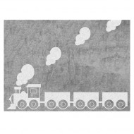 Teppich waschbar grau mit Lokomotive 120x160cm