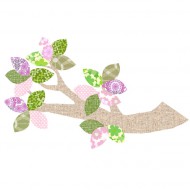 Tapetenast in beige Natur mit Blättern rosa-grün