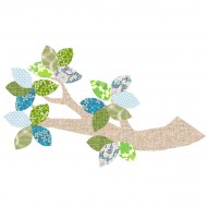 Tapetenast in beige Natur mit Blättern blau-grün