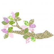 Tapetenast beige gemustert mit Blättern rosa-grün