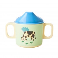 Rice Melamin Babybecher 'Farm Totable' in blau