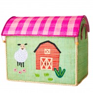 Rice Spielzeugkorb Größe L Bauernhof in grün/pink