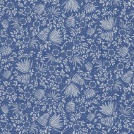 Eijffinger Rice "Everyday Magic two" Tapete dunkelblau mit zartem Blumen-Blätter-Muster creme/weiß