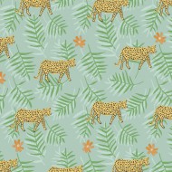 Eijffinger Rice "Everyday Magic two" Tapete blau/grün mit Dschungel-Leoparden-Muster 