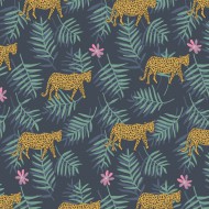 Eijffinger Rice "Everyday Magic two" Tapete blau/schwarz mit Dschungel-Leoparden-Muster 