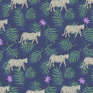 Eijffinger Rice "Everyday Magic two" Tapete blau mit Dschungel-Leoparden-Muster 