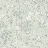 Eijffinger Rice "Everyday Magic two" Tapete grün mit Blumen-Blätter-Muster creme/weiß