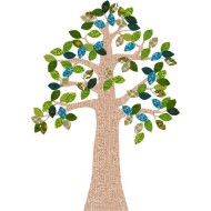 Tapetenbaum beige mit Blättern blau-grün