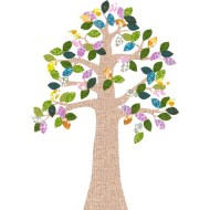 Tapetenbaum beige mit bunten Blättern 