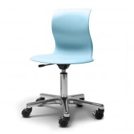 Flötotto Pro4 Schreibtisch-Drehstuhl Alu poliert mit kleinerer Sitzschale in aquablau und weichen Rollen