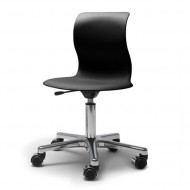 Flötotto Pro4 Schreibtisch-Drehstuhl Alu poliert mit kleinerer Sitzschale in schwarz und weichen Rollen