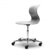 Flötotto Pro 4 Schreibtisch-Drehstuhl Alu poliert mit kleinerer Sitzschale in grau und weichen Rollen