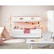 LIFETIME 4-in-1 Bett inklusive Stoffdach und Girlande "Funland"  - Bett in weiß oder white wash 