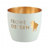 Giftcompany Windlicht 'FROHE OSTERN' in hellgrau/gold