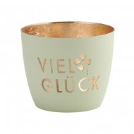 Giftcompany Windlicht 'VIEL GLÜCK' in pastelgrün/gold