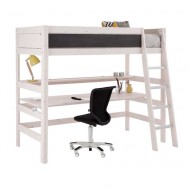 LIFETIME Hochbett XL mit Schreibtischplatte und Regal in weiß oder white wash - Leiter gerade oder schräg