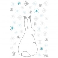 Lilipinso Wandsticker A3 in weiß mit Hase und Scheeflocken in grau und blau