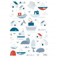 Lilipinso Wandsticker A3 in weiß mit Schiffen in blau/rot