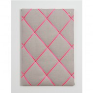 Paula&Ferdinand Memoboard Pinwand Leinen hellgrau mit Band in NEON pink