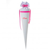 Paula&Ferdinand Schultüte STRIPES hellblau, Stick NEON pink, personalisiert