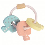 Plantoys Babyspielzeug Schlüsselrassel aus Naturholz in pastell