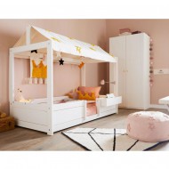 LIFETIME 4-in-1 Bett inklusive Stoffdach und Girlande "Princess"  - Bett in weiß, white wash oder grey wash