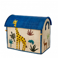Rice Spielzeugkorb Größe M "Jungle - Giraffe" in natur/blau