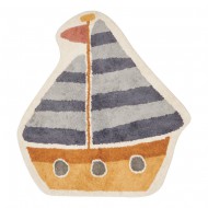 Little Dutch waschbarer Baumwollteppich 'Segelboot' in blau/ocker 105x120cm