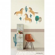 Eijffinger "Tout Petit" Wandbild mit Pferden und Kakteen in sand/grün/taupe