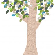 Tapetenbaum natur mit Blättern blau-grün
