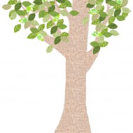 Tapetenbaum beige mit grünen Blättern 