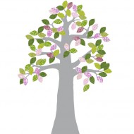 Tapetenbaum silber mit Blättern rosa-grün