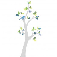 Inke Tapetenbaum 3  mit silbernem Stamm und grün-blauen Blättern